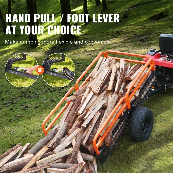 Remolque basculante VEVOR - Capacidad de carga de 680 kg - Remolque utilitario de jardín de alta resistencia - para tractor, cortacésped, ATV