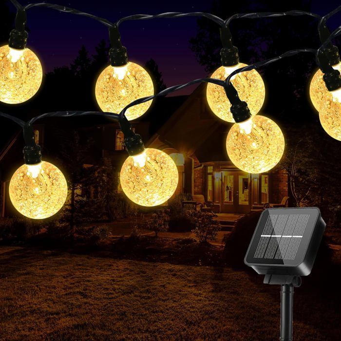 Guirnalda de luces solares para exteriores, 8 m, 50 LED, luces para exteriores e interiores con 8 modos, guirnalda de luces de cristal impermeables.