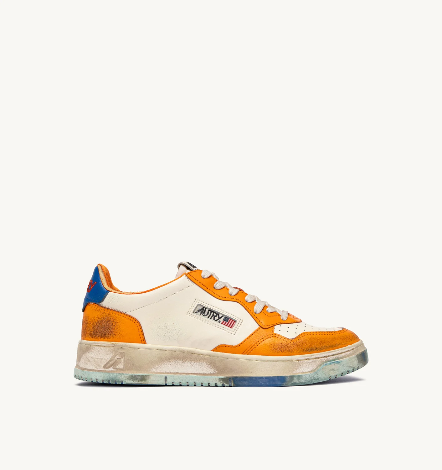 SNEAKERS MEDALIST LOW SUPER VINTAGE IN PELLE BIANCA, ARANCIONE E BLU