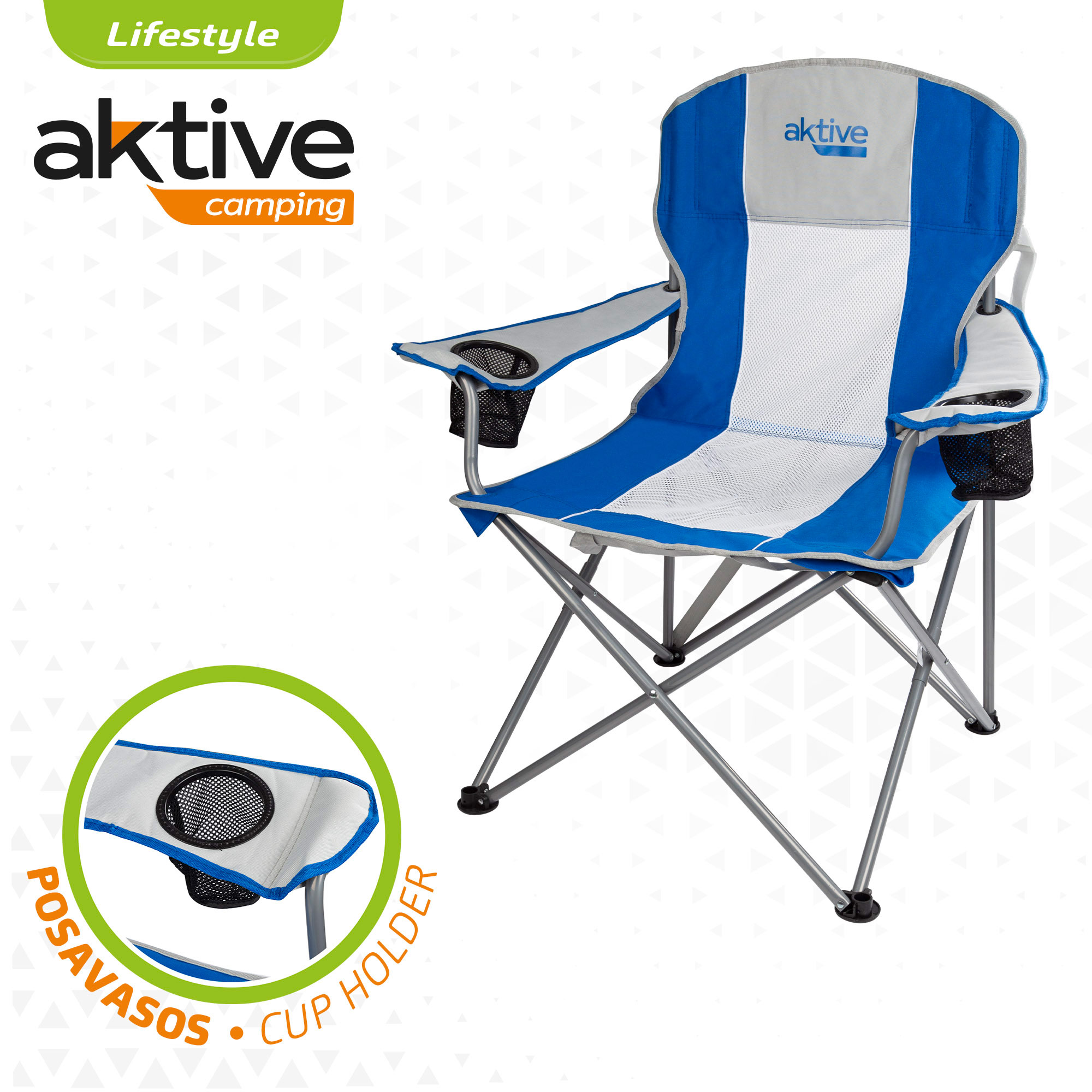 Aktive XL Hopfällbar campingstol med handtag och mugghållare