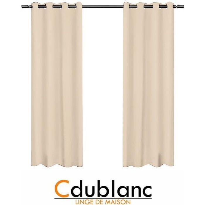 Par de cortinas opacas - DUBLANC - MARFIL - 140x260cm - 100% poliéster - Lavables