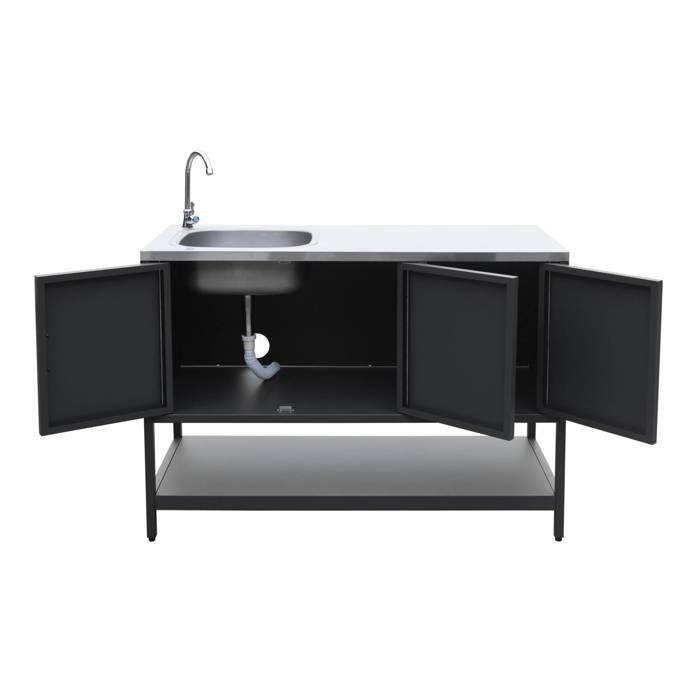 Cocina exterior con 2 módulos en acero inoxidable negro.
