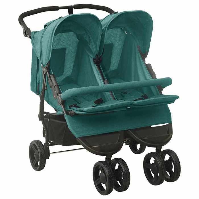 vidaXL Double Stroller, Steel Green