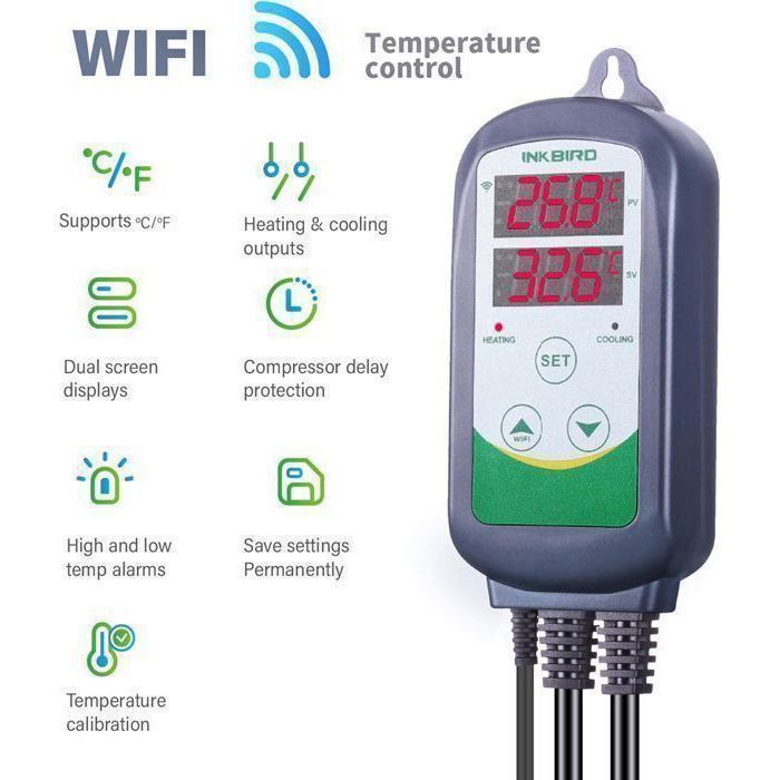INKBIRD Prise Thermostat Connectée Chauffage Refroidissement ITC-308-WIFI Regulateur de Temperature Avec Contrôle APP Et Sonde