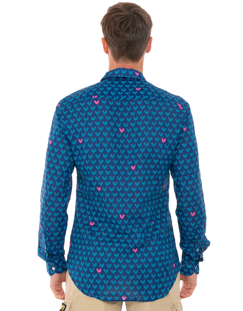 Sikelia herenoverhemd van katoenen mousseline met gele print