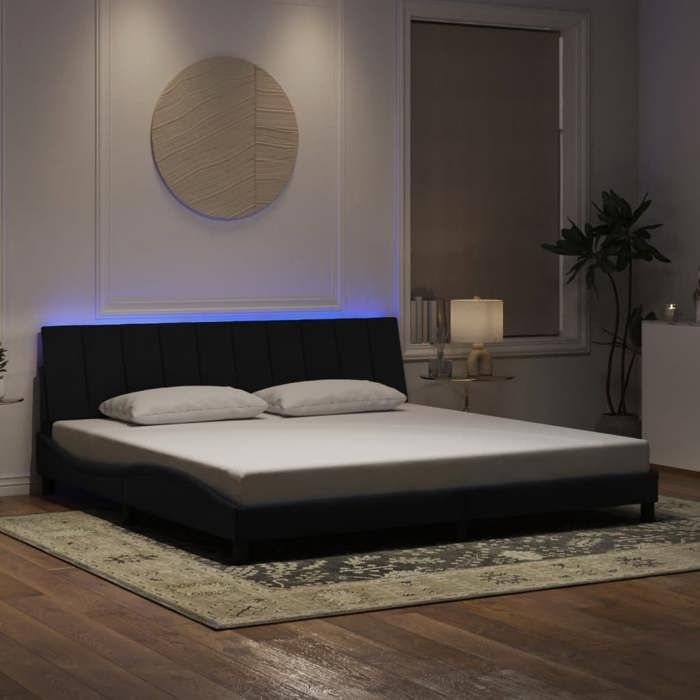 Estructura de cama vidaXL con luces LED, tapizada con somier de láminas, cama doble, cama para adultos, moderna, negra, 200x200 cm