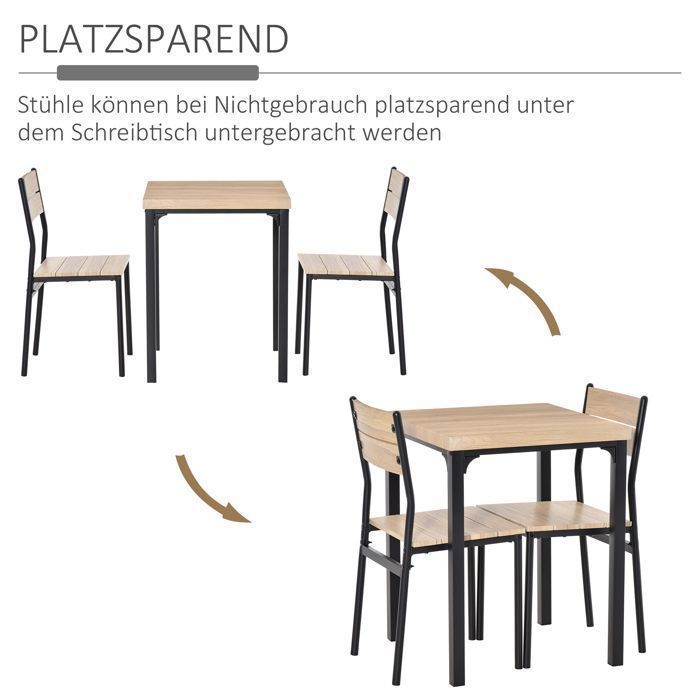Conjunto de comedor de 3 piezas, mesa de cocina con sillas, tallado en madera natural + acabado negro, con 1 mesa + 2 sillas.