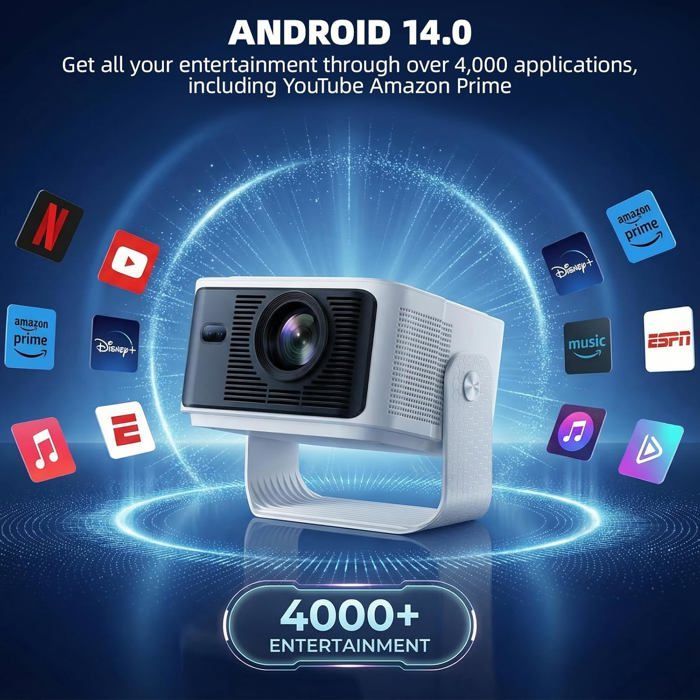 Videoproiettore portatile ZOKKO 4K - Messa a fuoco automatica - Correzione trapezoidale automatica - Connettività Wi-Fi 6