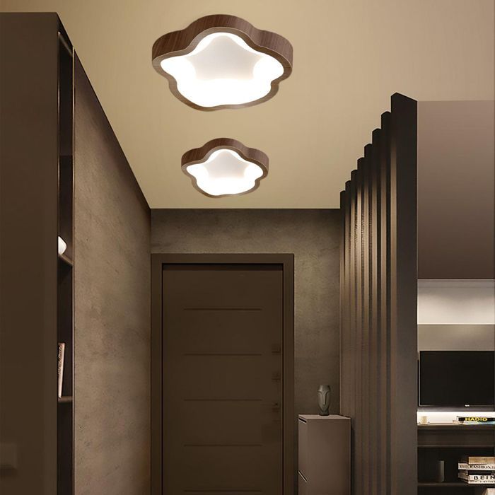 Lámpara de techo LED moderna WOTTES color nogal - 14 W, luz blanca fría, diseño floral, ideal para pasillo y baño - 2 unidades, 23 cm de diámetro
