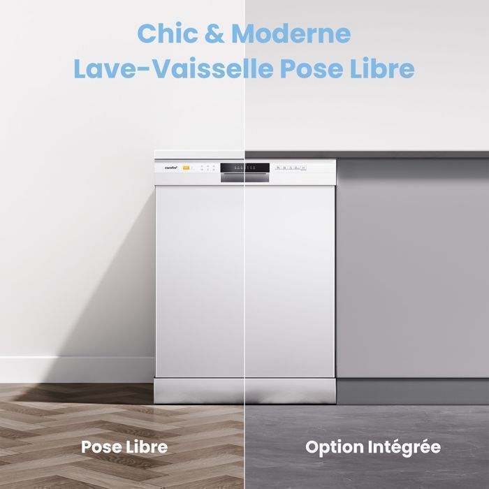 Lavavajillas independiente COMFEE de 60 cm, 49 dB, con capacidad para 12 servicios, lavado higiénico, inicio diferido, media carga - Blanco, Clase energética D