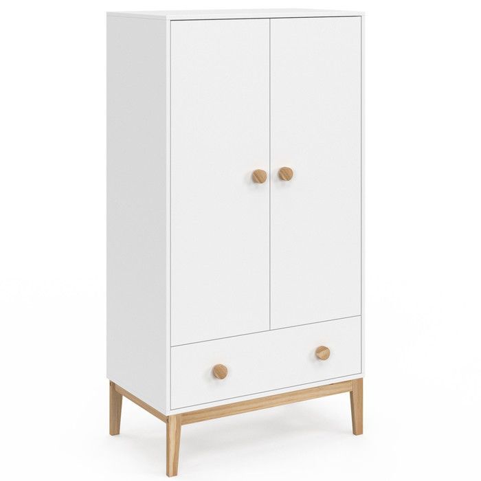 IDMARKET Armoire enfant 2 portes JACOB avec tiroir blanc et bois