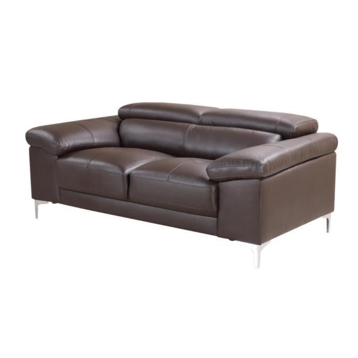 Canapé 2 places en cuir - VENTE-UNIQUE - SOLANGE - Contemporain - Design - Marron