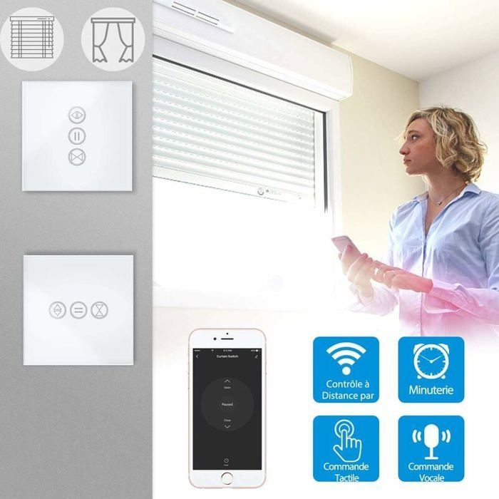interruptores inteligentes para persianas enrollables, interruptores Wi-Fi para persianas enrollables, compatibles con Alexa y Google Home.