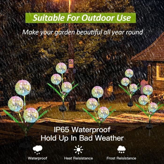 Lumière solaire LED, lumière décorative imperméable à 3 têtes en forme de fleur de pissenlit, jardin extérieur, rue et arrière-cour