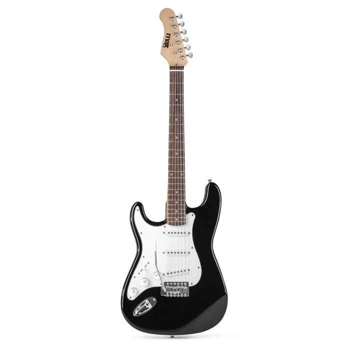 Kit completo para iniciantes MAX GIGKIT: Guitarra elétrica preta para canhotos com amplificador de 40 watts.
