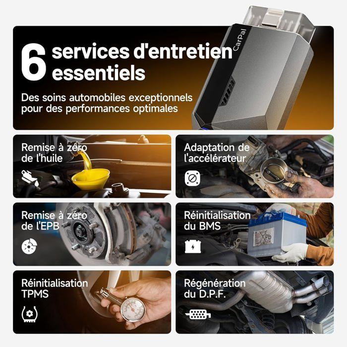 Escáner de diagnóstico automotriz TOPDON Carpal OBD2 para todos los sistemas y 6 servicios de reinicio (francés)