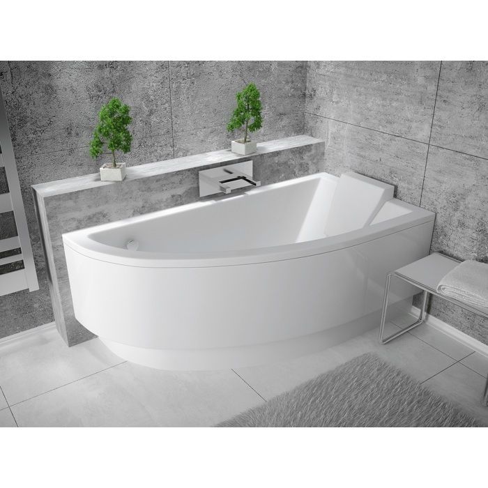 Corner bathtub 150x70 Right-hand opening + acrylic apron, siphon + feet PRAKTIKA