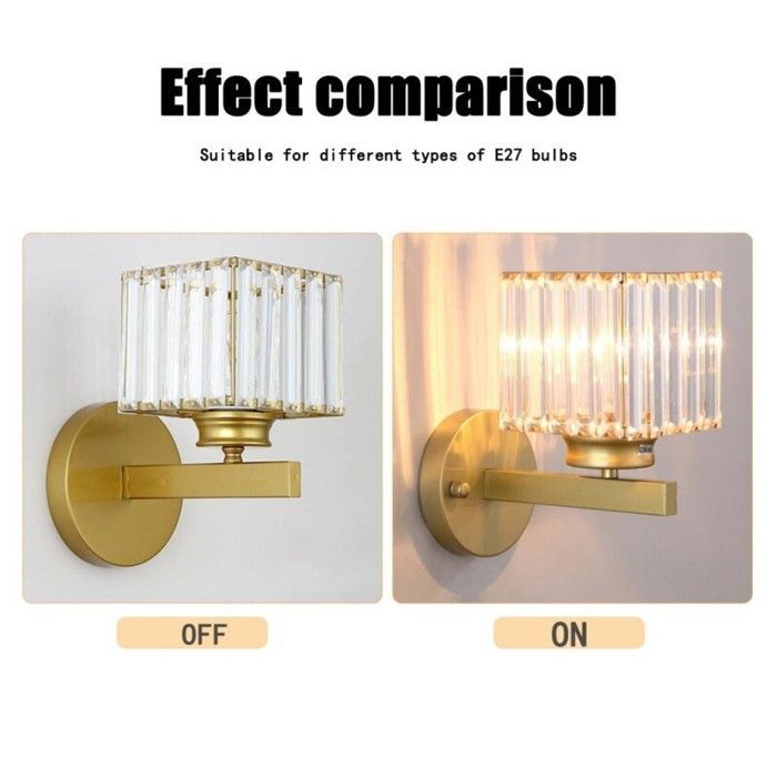 Aplique de pared moderno de cristal WOTTES, aplique de pared cuadrado de cristal dorado de 15 cm, casquillo E27, 2 unidades para dormitorio, mesita de noche y pasillo.