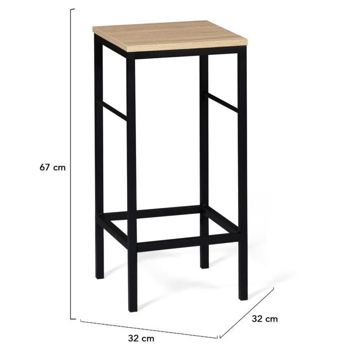 IDMARKET Isla de cocina central de 110 cm con efecto madera negra y haya y 4 taburetes de diseño industrial.