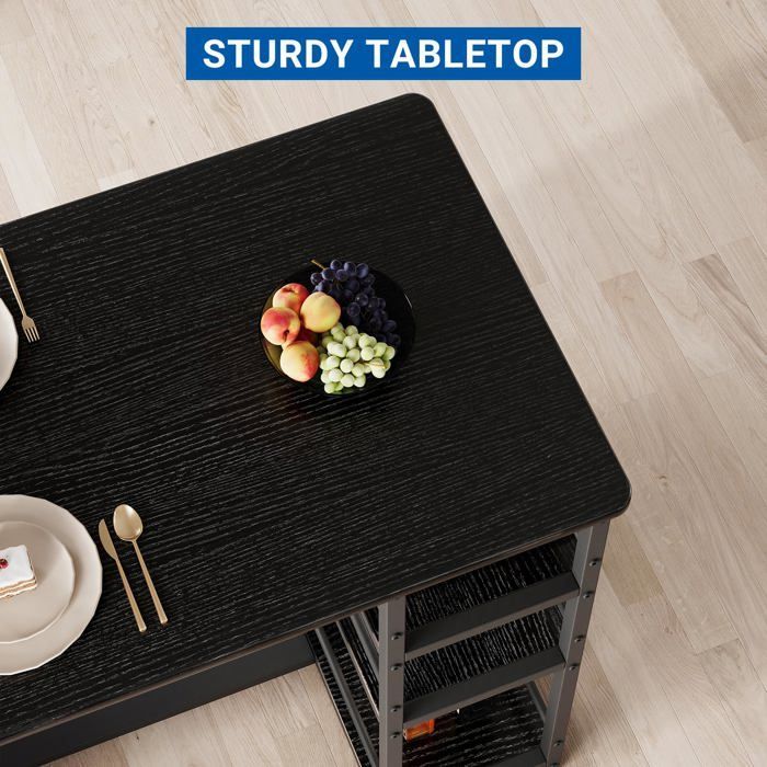 Bar table and stool set, with 1 table and 2 upholstered chairs, kitchen table with 3 shelves, Black