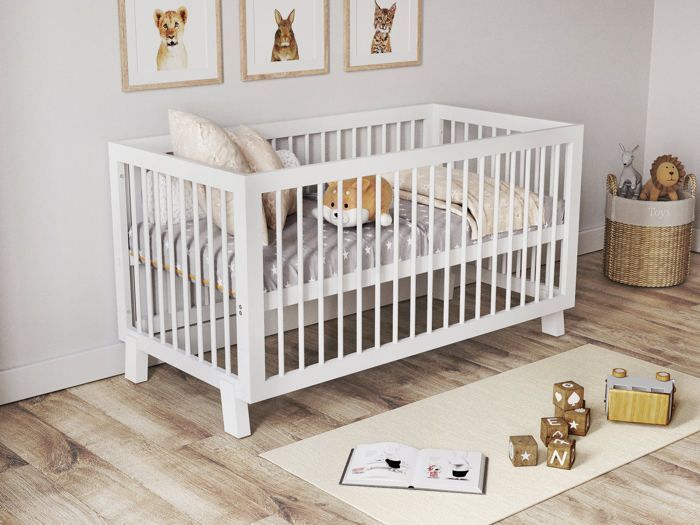 Lit Bébé Evolutif Convertible 140 x 70cm blanc, Lit d'enfant en bois 3 EN 1, 3 Niveaux de Réglage de la Hauteur