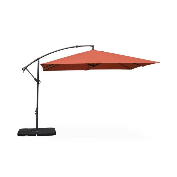 Parasol déporté carré 3x3m - Hardelot 3x3m - Terracotta - Manivelle anti-retour | Toile déperlante | Facile à utiliser