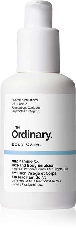Ordinary Niacinamid 5% sejas un ķermeņa emulsija ir viegla, pret pinnēm mitrinoša emulsija.