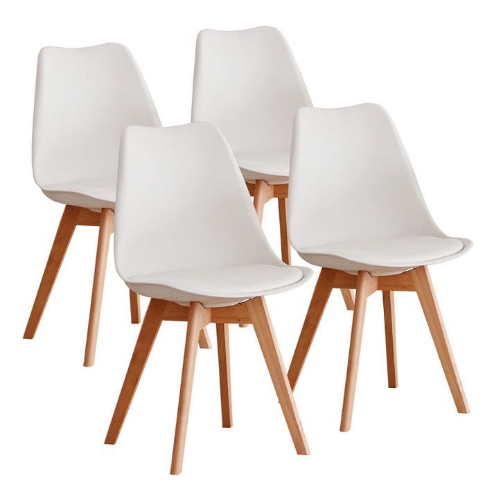 Set van 4 stoelen - DOWISDOLY - Scandinavische stoelen - Lederen zitkussen - B 49 x D 42 x H 83 cm (wit)