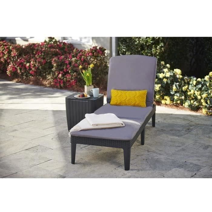 Tumbona Allibert de KETER – JAIPUR - en resina imitación ratán tejido - gris grafito - respaldo ajustable con cojín