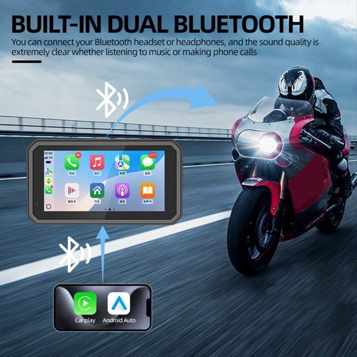 Écran de Navigation pour Moto 6 Pouces, Bluetooth, Portable, Étanche, Sans Fil, CarPlay, Android Auto, Lecteur MP5
