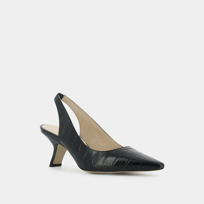 Escarpins slingback à talons virgules  en croco noir