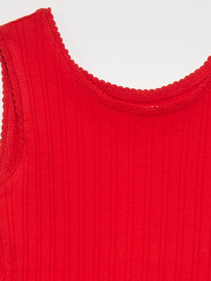 Prążkowany top bez rękawów - CZERWONY
