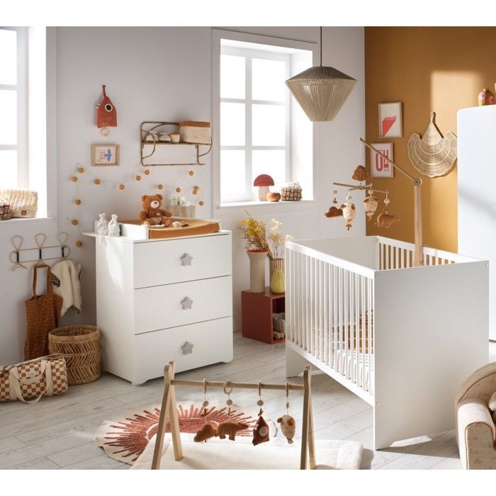 Complete baby bedroom set with 120x60cm cot and 3-drawer changing table - BASIC