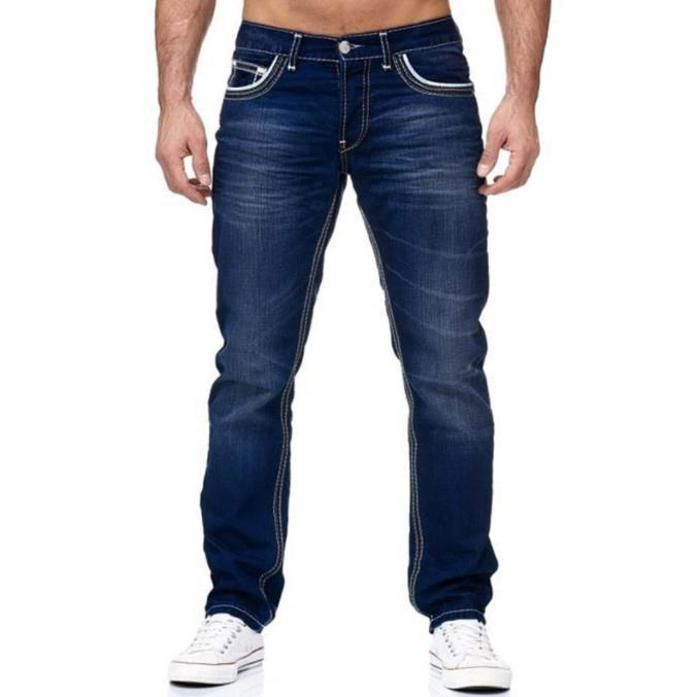 Pantalones vaqueros clásicos informales de corte regular para hombre, color liso - Azul oscuro