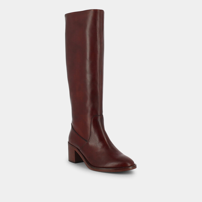 Bottes à talons carrés  en cuir rouge