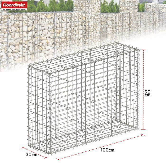 Gabion de jardin Lenox en acier galvanisé – 5 tailles au choix, modèle 100 x 90 x 30 cm