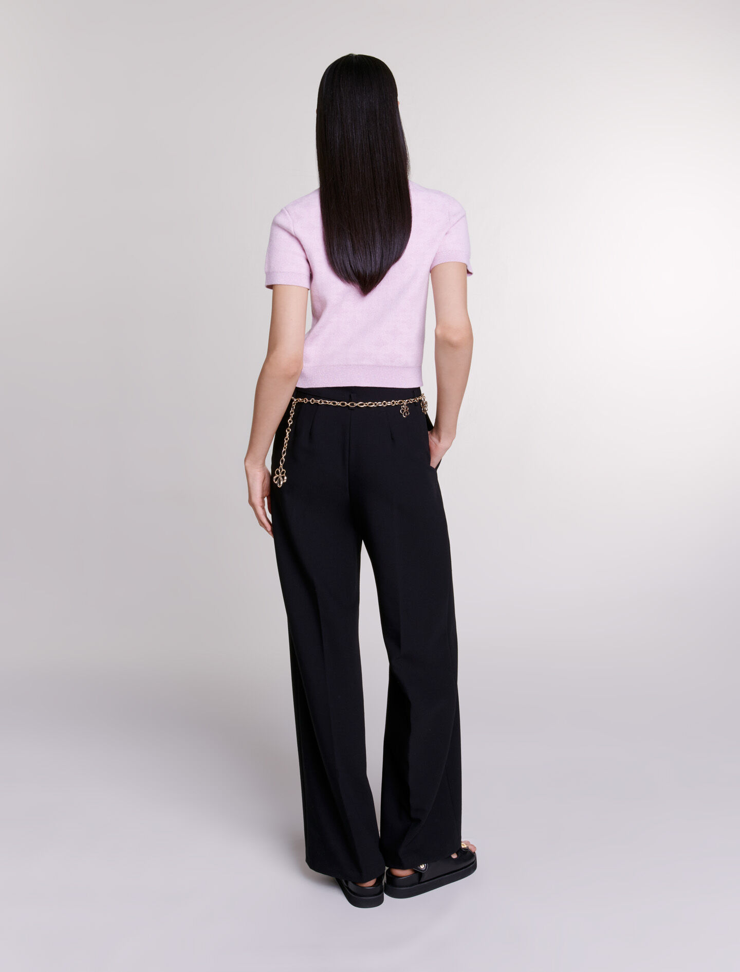Pulover scurt tricotat jacquard - Roz deschis
