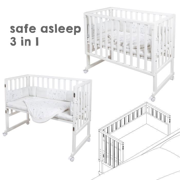 3-in-1-Beistellbett – ROBA – SAFE ASLEEP – Inklusive „Sternenzauber“-Ausstattung – Weiß