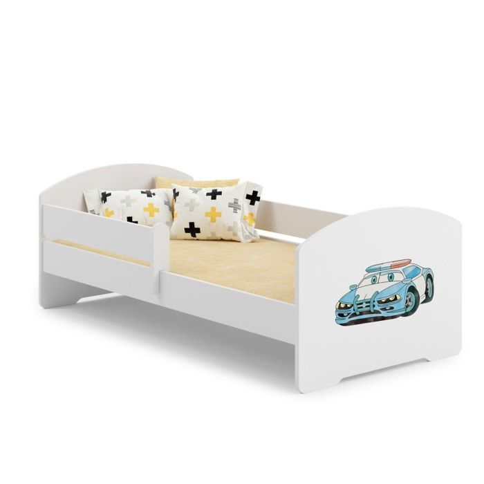 Cama infantil blanca LUK - 160x80 cm con diseño de coche de policía