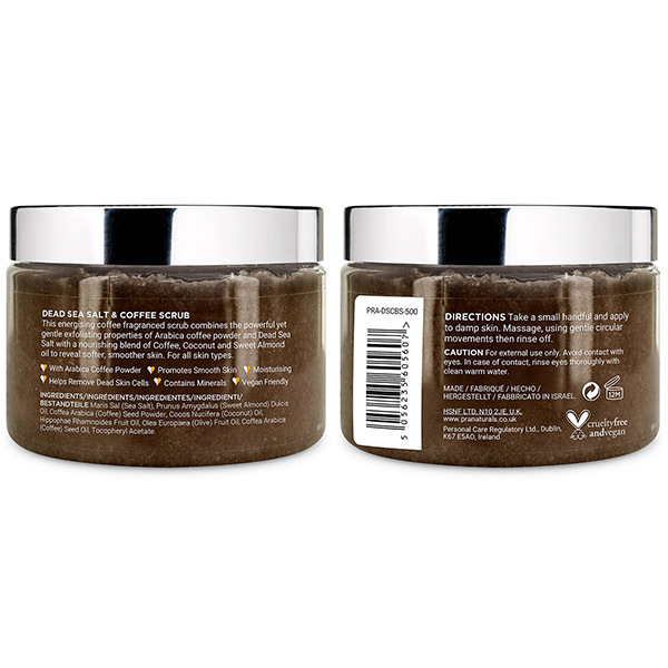 PraNaturals Scrub Corpo al Sale del Mar Morto 500g - Caffè