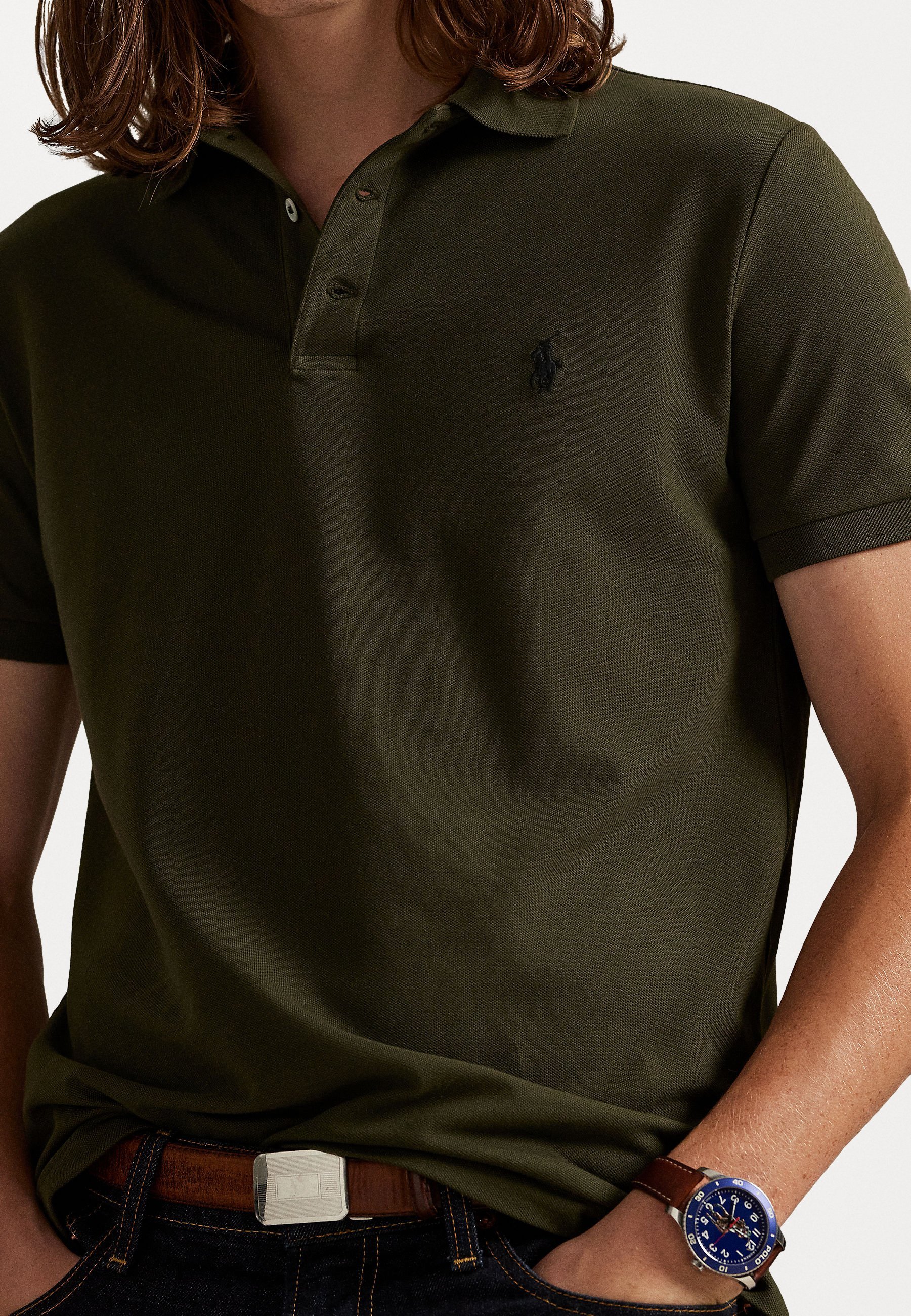 Polo Ralph Lauren CUSTOM SLIM FIT POLO SHIRT IN RETE ELASTICIZZATA - Polo shirt - verde oliva aziendale
