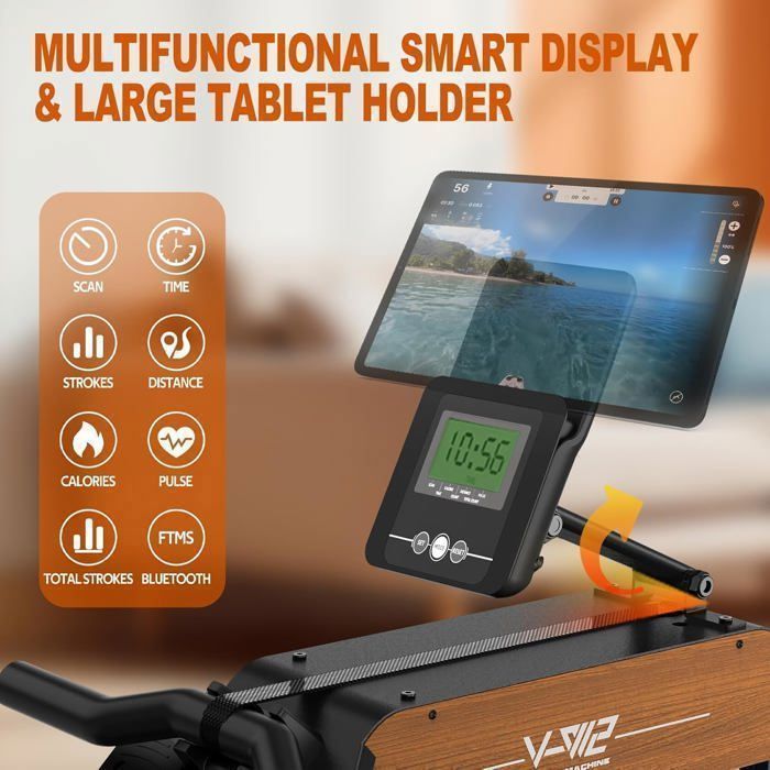 Indoor rowing machine - METTLEMATIC - Foldable - Water resistance - Bluetooth connected - Tablet holder - 160kg