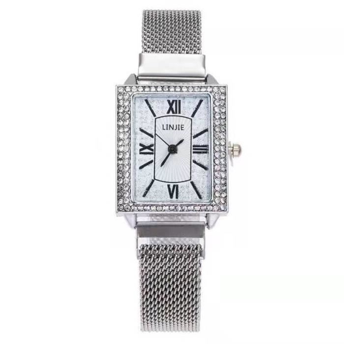 Relógio feminino RMEGA - Quartzo - À prova d'água - Analógico - Elegante - Prateado