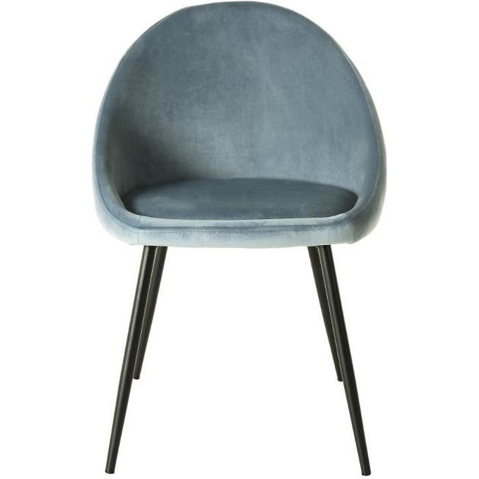 MACABANE AUGUSTIN - Lot de 2 chaises velours bleu pieds métal noir
