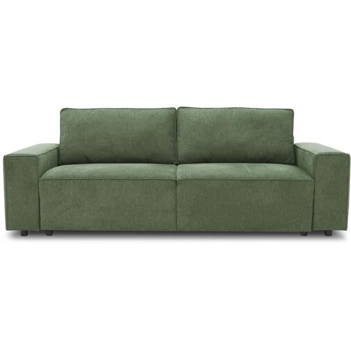 Sofá convertible de 3 plazas JOSH - Tela Loft Olive - Compartimento de almacenamiento - Ancho 239 x Profundidad 117 x Alto 65 cm