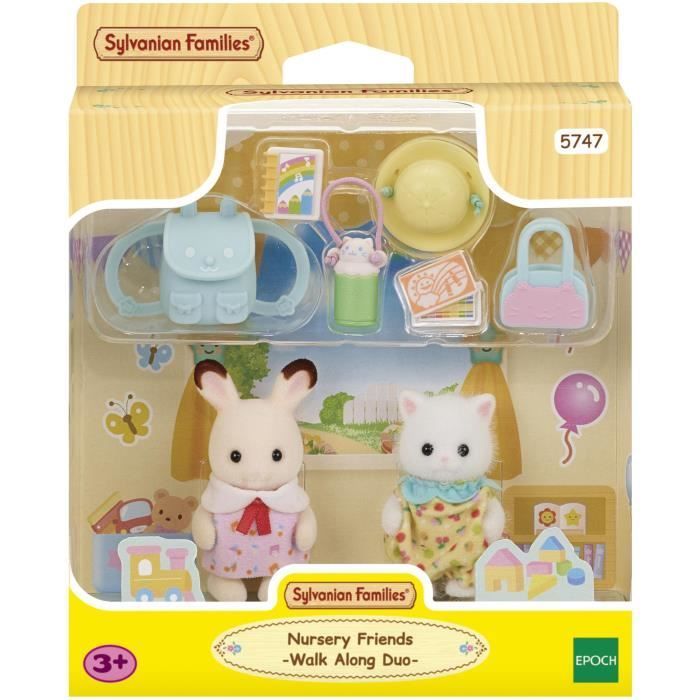 Dúo de bebés paseando - SYLVANIAN FAMILYES - 5747 - Conejo de chocolate y gato persa con accesorios