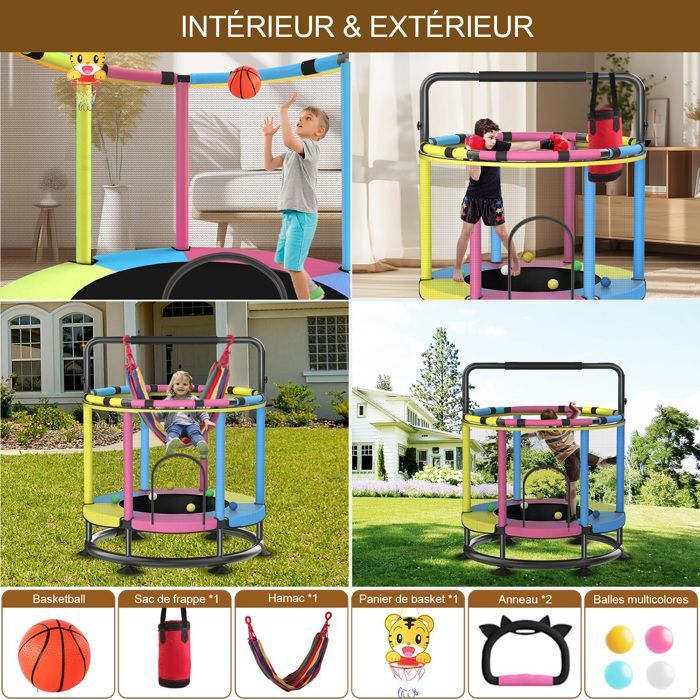 Trampolino per bambini - Ø150 cm - Rete di sicurezza rialzata - Telaio in acciaio zincato - Accessori inclusi