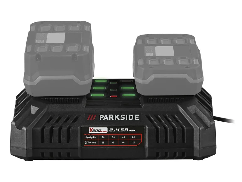 Încărcător dual pentru baterii PARKSIDE® PDSLG 20 B1, 2 x 4,5 A, 20 V