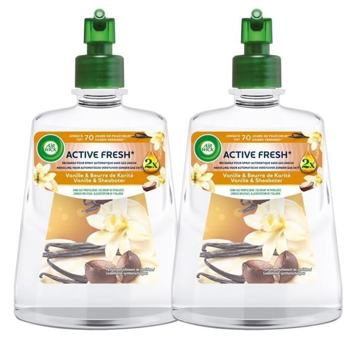 Verpakking met 2 navullingen voor automatische gasvrije spray, vanille-sheaboter, 228 ml