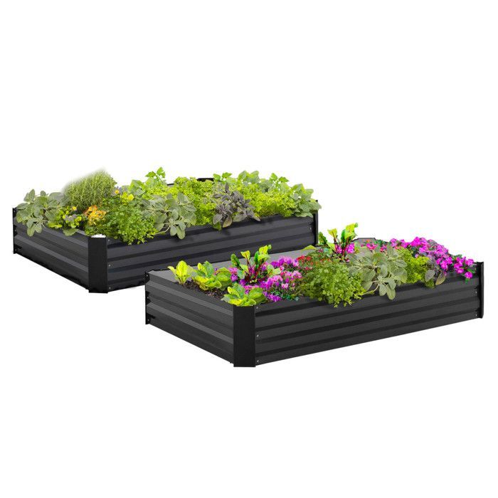 IDMARKET Set of 2 metal raised garden beds, rectangular frame, 80x115 cm, anthracite grey